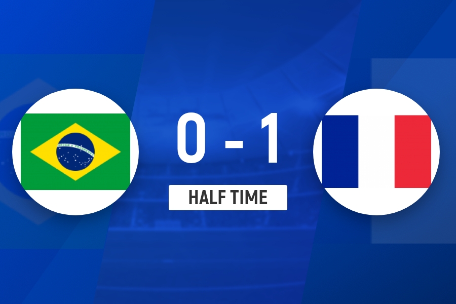 姆巴佩單刀挑射破門 法國半場壓制巴西