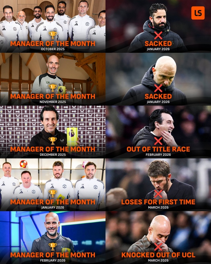 英超月最佳主帥魔咒持續(xù)顯靈 阿莫林馬雷斯卡下課瓜帥歐冠出局