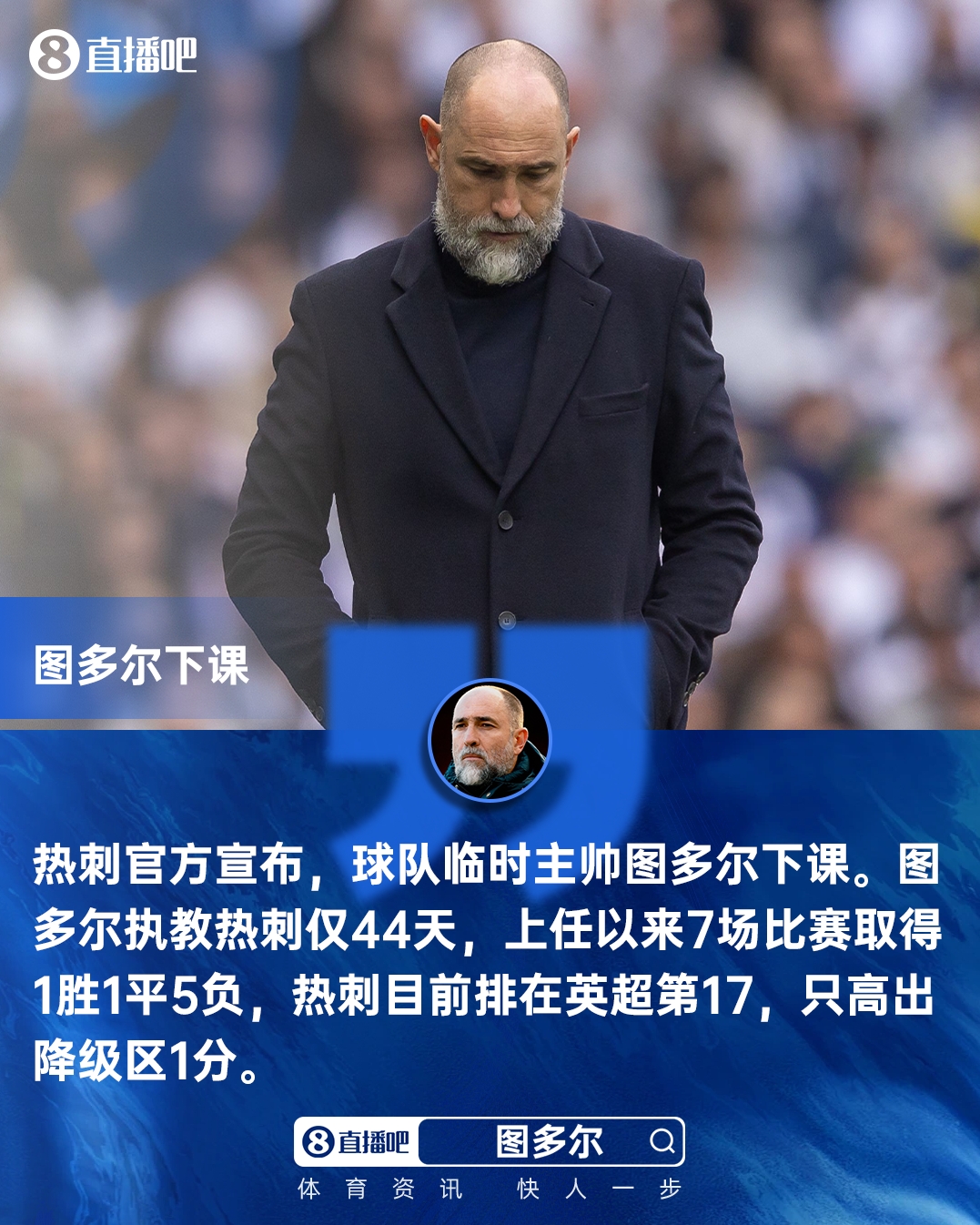 熱刺官宣圖多爾下課 六周七戰(zhàn)僅一勝 保級(jí)警報(bào)拉響